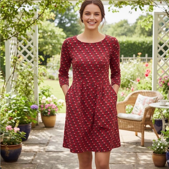 Boden Poinsettia Regal Owl Penny Jersey‎ Knit Dress With Pockets 100% Cotton 4P - Picture 11 of 11